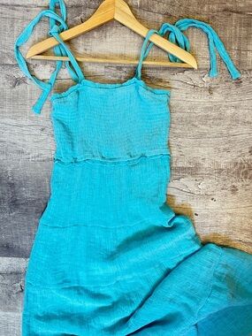 Altar'd State Turquoise Tie-Shoulder Maxi Dress